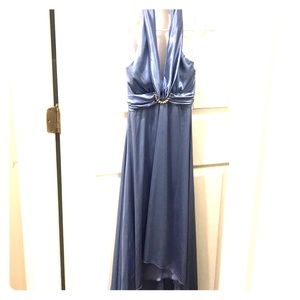 Sky blue halter top high low evening dress